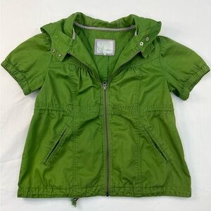 Vintage Y2K Tildon Green Short Sleeve Hooded Jacket with Waist Cinch
